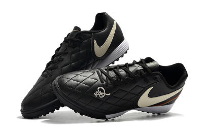 Men's Nike Tiempox Finale 10R TF Artificial Turf Low-Tops Football Shoes - Black/Beige/White