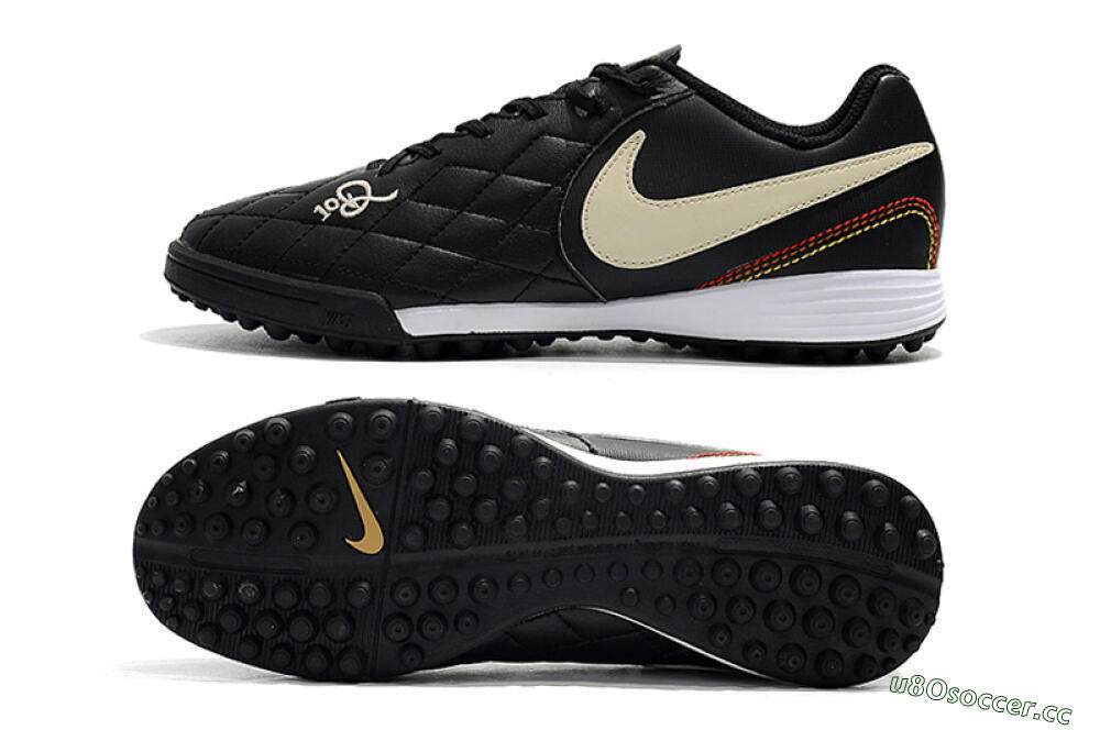 Men's Nike Tiempox Finale 10R TF Artificial Turf Low-Tops Football Shoes - Black/Beige/White 1