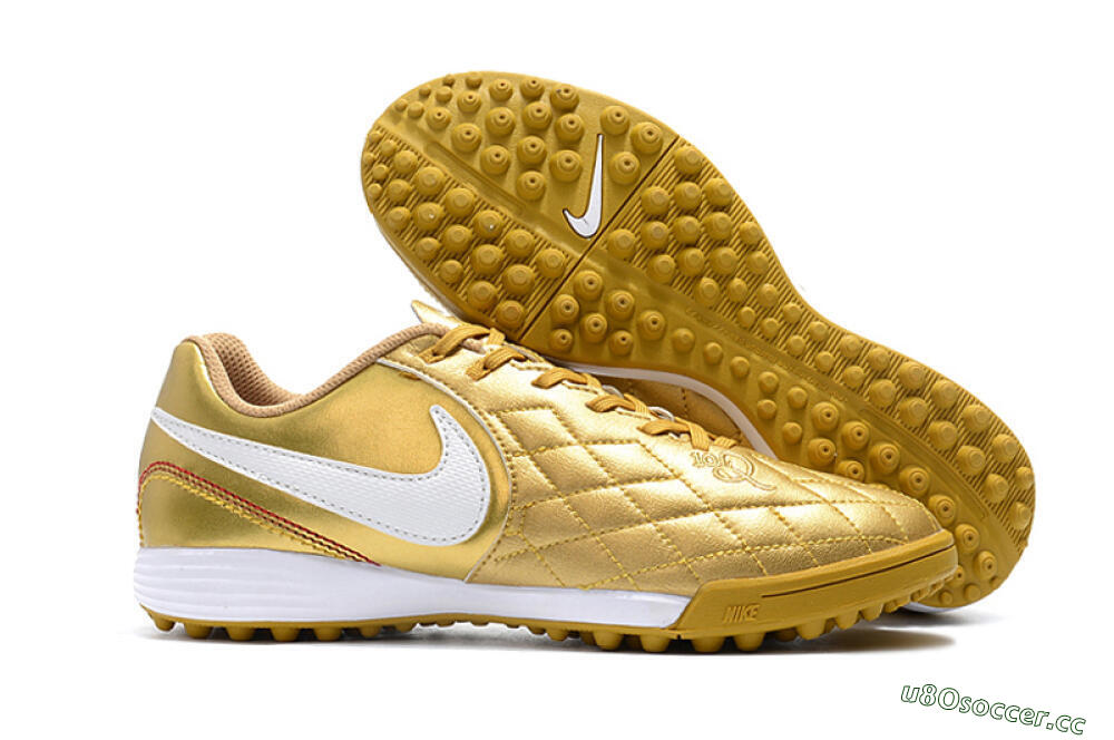 Men's Nike Tiempox Finale 10R TF Artificial Turf Low-Tops Football Shoes - Gold/White 2