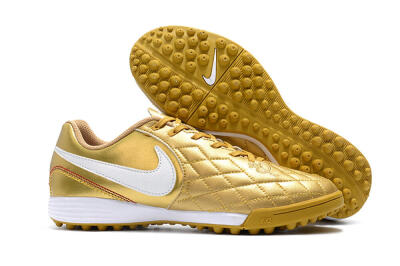 Men's Nike Tiempox Finale 10R TF Artificial Turf Low-Tops Football Shoes - Gold/White