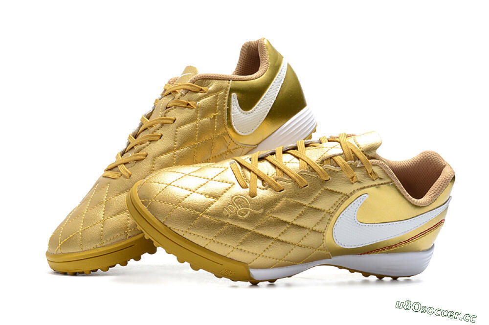 Men's Nike Tiempox Finale 10R TF Artificial Turf Low-Tops Football Shoes - Gold/White 6