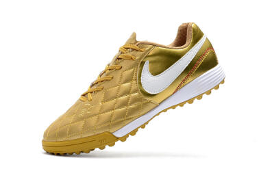 Men's Nike Tiempox Finale 10R TF Artificial Turf Low-Tops Football Shoes - Gold/White