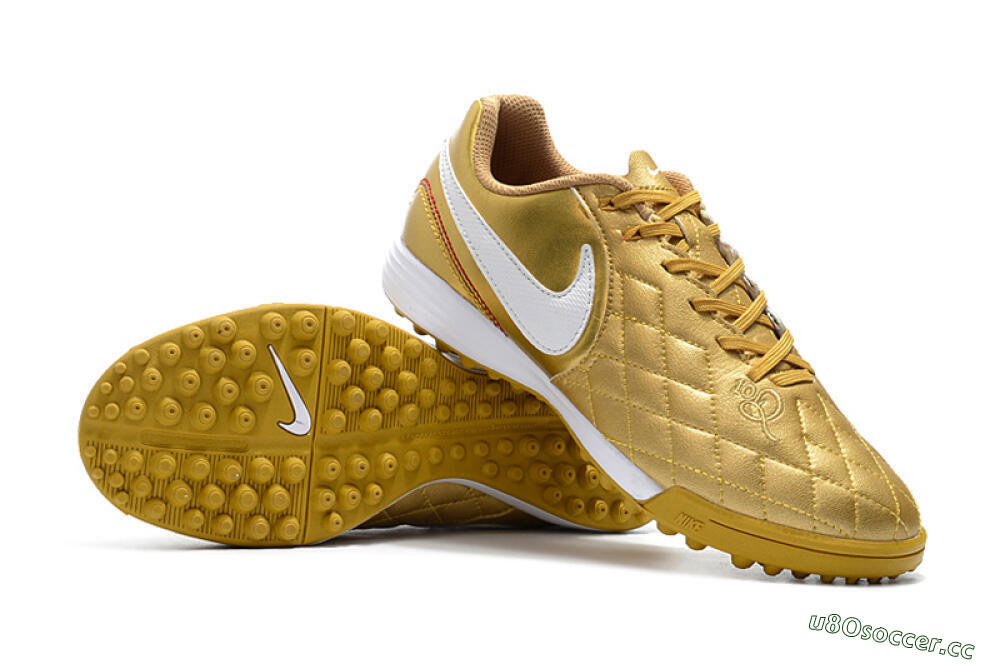 Men's Nike Tiempox Finale 10R TF Artificial Turf Low-Tops Football Shoes - Gold/White 4