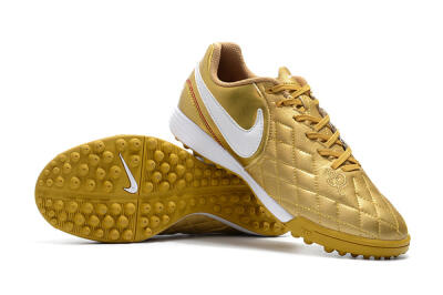 Men's Nike Tiempox Finale 10R TF Artificial Turf Low-Tops Football Shoes - Gold/White