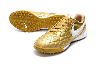 Men's Nike Tiempox Finale 10R TF Artificial Turf Low-Tops Football Shoes - Gold/White