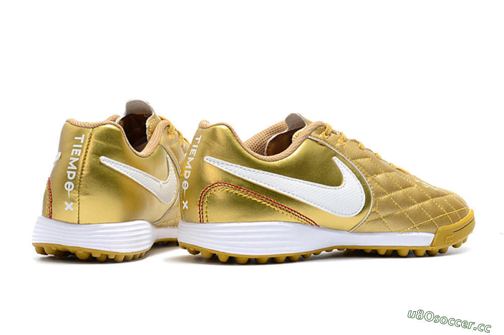 Men's Nike Tiempox Finale 10R TF Artificial Turf Low-Tops Football Shoes - Gold/White 9