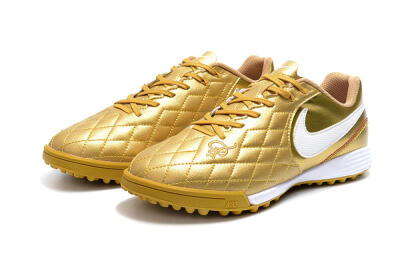 Men's Nike Tiempox Finale 10R TF Artificial Turf Low-Tops Football Shoes - Gold/White
