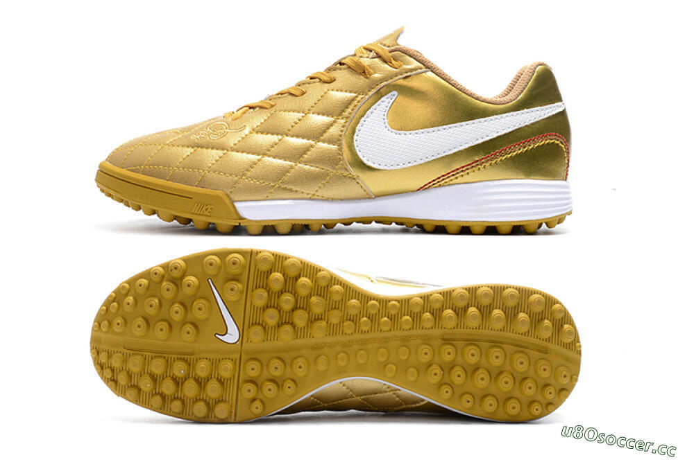 Men's Nike Tiempox Finale 10R TF Artificial Turf Low-Tops Football Shoes - Gold/White 1