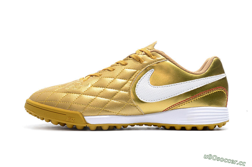 Men's Nike Tiempox Finale 10R TF Artificial Turf Low-Tops Football Shoes - Gold/White 0
