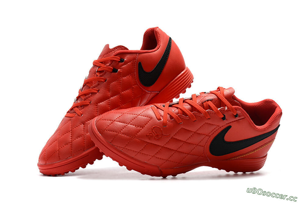 Men's Nike Tiempox Finale 10R TF Artificial Turf Low-Tops Football Shoes - Red/Black 6