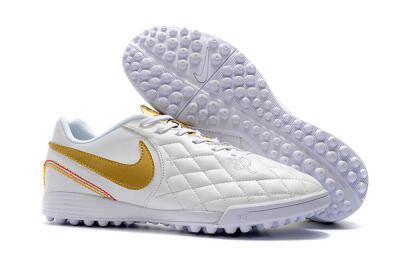 Men's Nike Tiempox Finale 10R TF Artificial Turf Low-Tops Football Shoes - White/Gold/Red