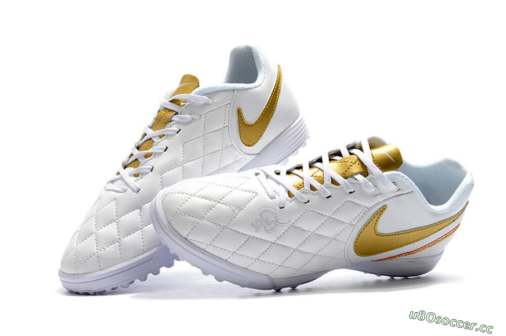 Men's Nike Tiempox Finale 10R TF Artificial Turf Low-Tops Football Shoes - White/Gold/Red 6