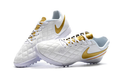 Men's Nike Tiempox Finale 10R TF Artificial Turf Low-Tops Football Shoes - White/Gold/Red