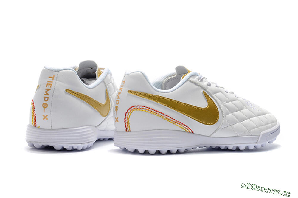 Men's Nike Tiempox Finale 10R TF Artificial Turf Low-Tops Football Shoes - White/Gold/Red 9