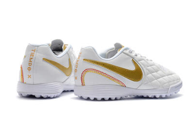 Men's Nike Tiempox Finale 10R TF Artificial Turf Low-Tops Football Shoes - White/Gold/Red