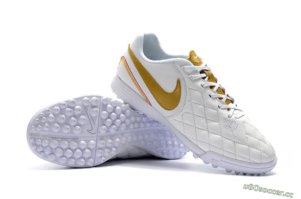 Men's Nike Tiempox Finale 10R TF Artificial Turf Low-Tops Football Shoes - White/Gold/Red 4