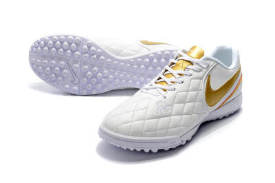 Men's Nike Tiempox Finale 10R TF Artificial Turf Low-Tops Football Shoes - White/Gold/Red