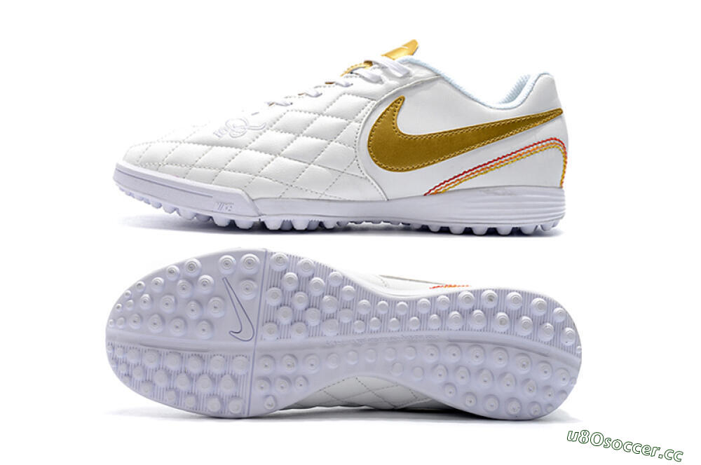 Men's Nike Tiempox Finale 10R TF Artificial Turf Low-Tops Football Shoes - White/Gold/Red 1