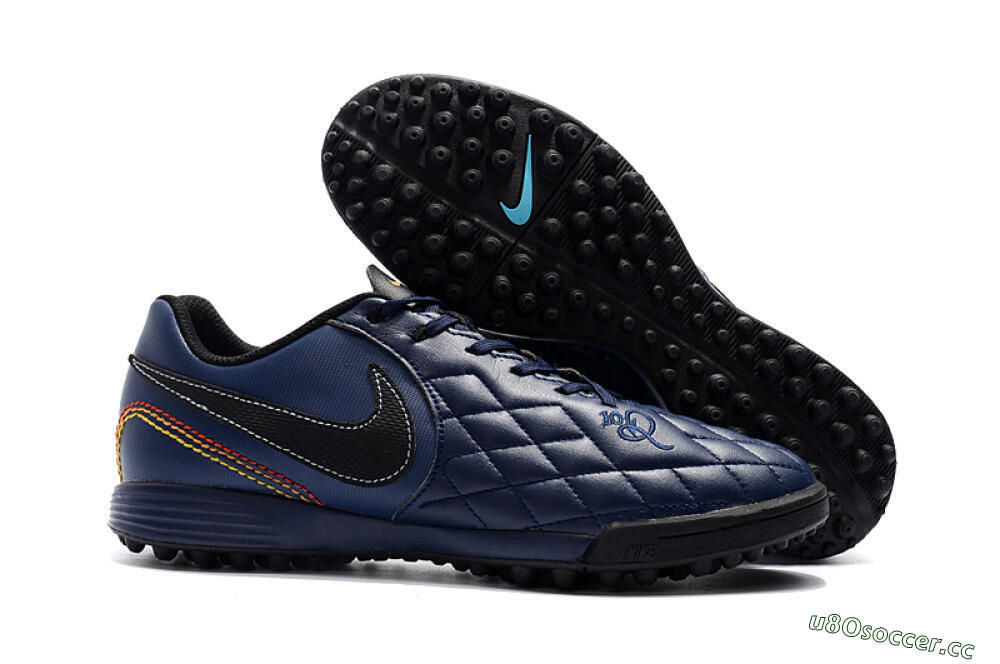 Men's Nike Tiempox Finale 10R TF Artificial Turf Low-Tops Football Shoes - Blue/Black/Red 2