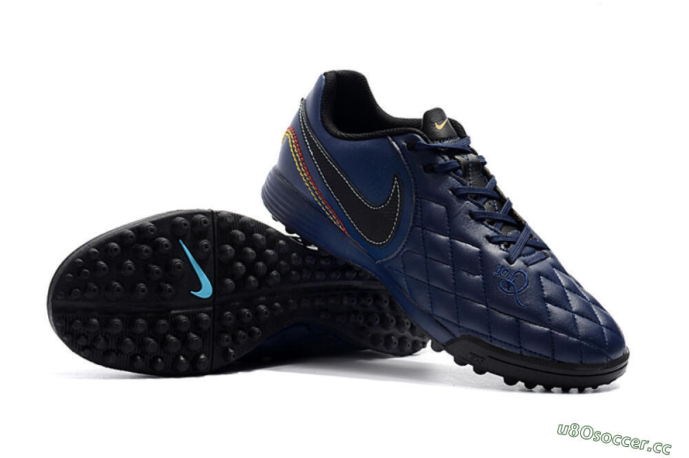 Men's Nike Tiempox Finale 10R TF Artificial Turf Low-Tops Football Shoes - Blue/Black/Red 4