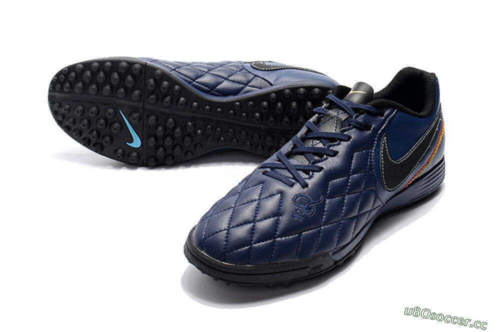 Men's Nike Tiempox Finale 10R TF Artificial Turf Low-Tops Football Shoes - Blue/Black/Red 3