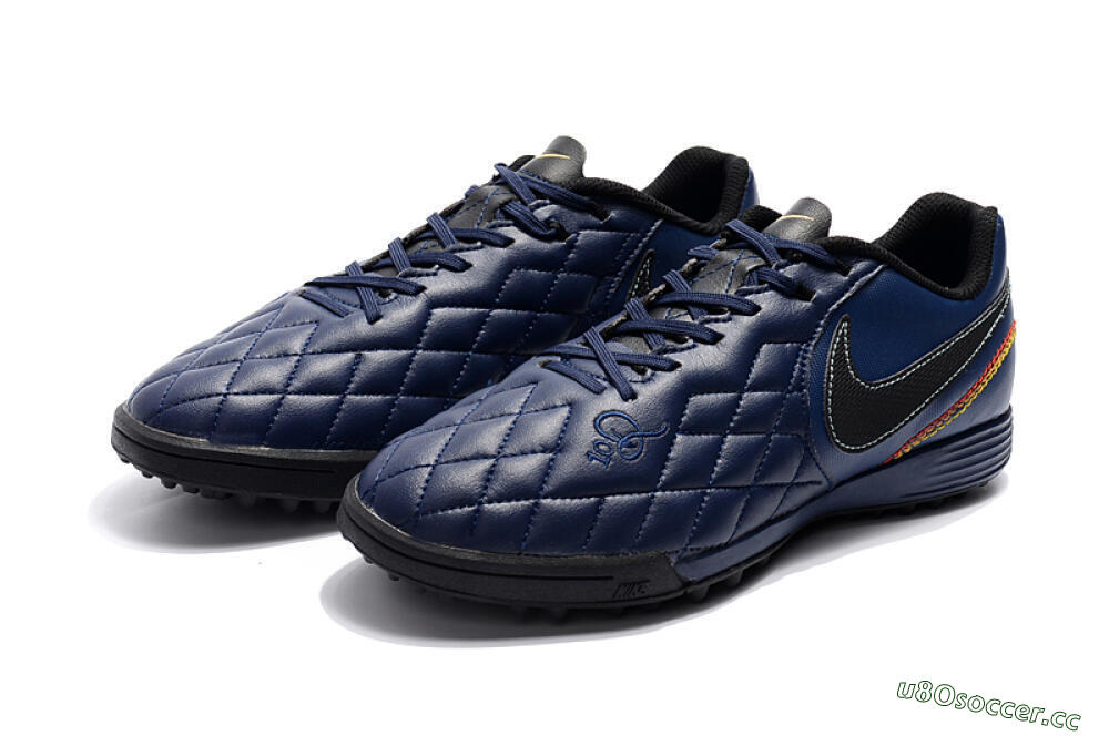 Men's Nike Tiempox Finale 10R TF Artificial Turf Low-Tops Football Shoes - Blue/Black/Red 5
