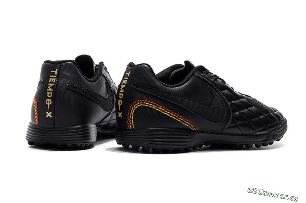 Men's Nike Tiempox Finale 10R TF Artificial Turf Low-Tops Football Shoes - Black/Red/Yellow 9