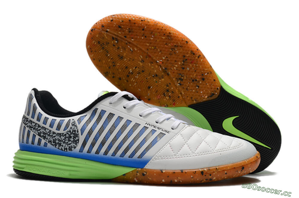 Men's Nike Lunar Gato 2 IC Indoor & Futsal Low-Tops Football Shoes - White/Black/Blue/Yellow 2