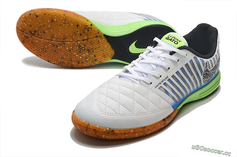 Men's Nike Lunar Gato 2 IC Indoor & Futsal Low-Tops Football Shoes - White/Black/Blue/Yellow 3