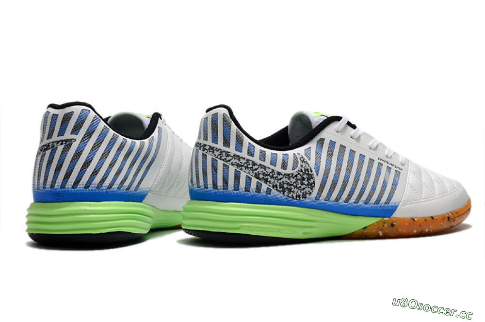 Men's Nike Lunar Gato 2 IC Indoor & Futsal Low-Tops Football Shoes - White/Black/Blue/Yellow 6