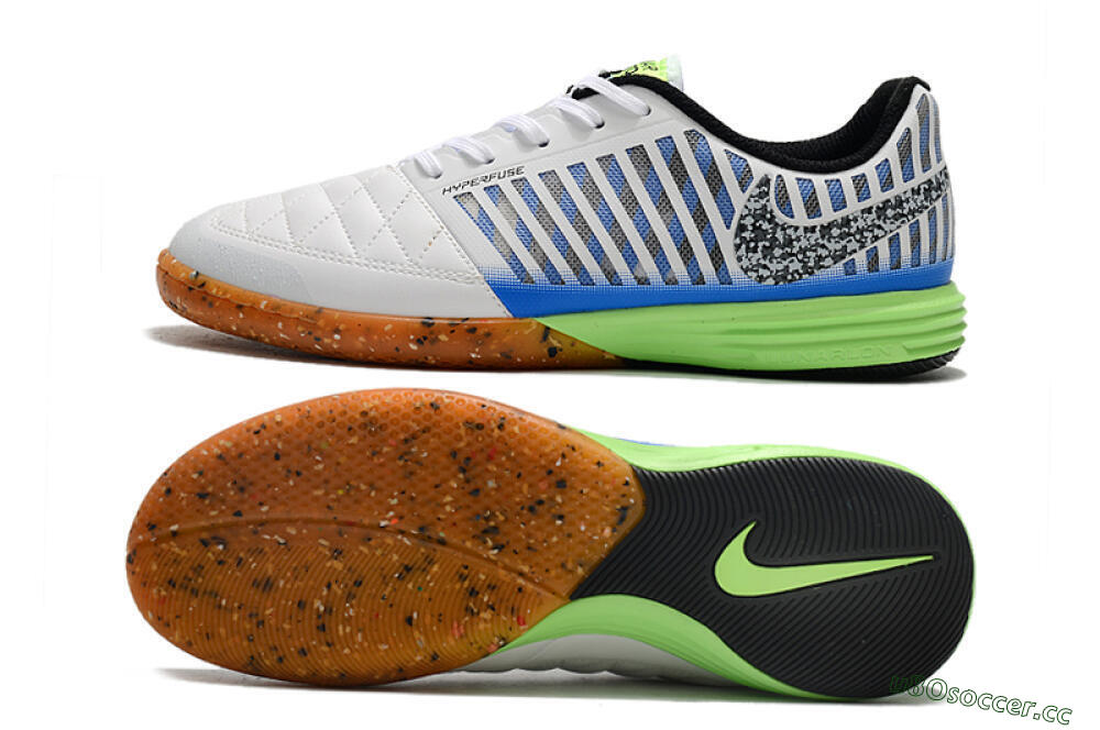 Men's Nike Lunar Gato 2 IC Indoor & Futsal Low-Tops Football Shoes - White/Black/Blue/Yellow 1