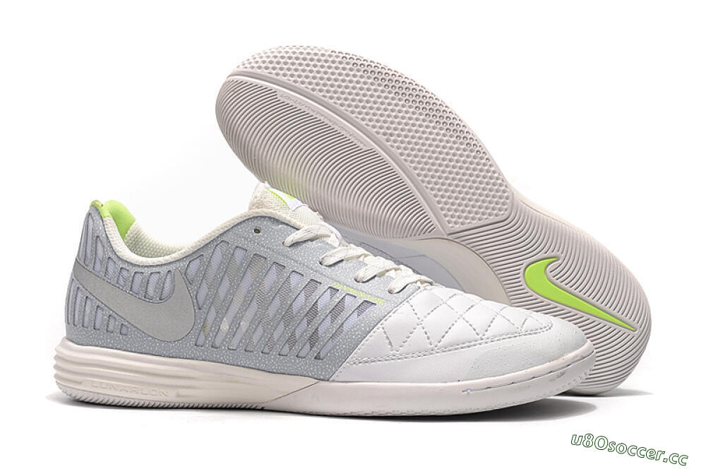 Men's Nike Lunar Gato 2 IC Indoor & Futsal Low-Tops Football Shoes - White/Grey/Silver 2