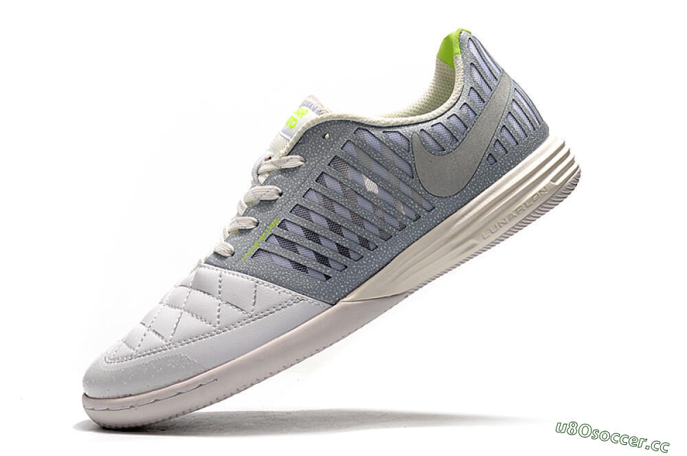 Men's Nike Lunar Gato 2 IC Indoor & Futsal Low-Tops Football Shoes - White/Grey/Silver 8