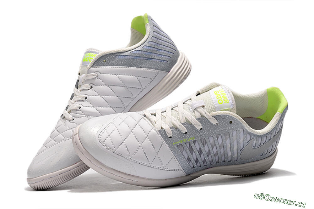 Men's Nike Lunar Gato 2 IC Indoor & Futsal Low-Tops Football Shoes - White/Grey/Silver 6