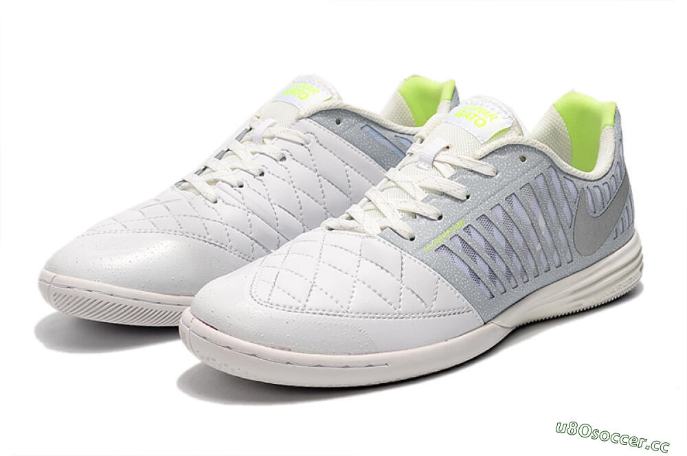 Men's Nike Lunar Gato 2 IC Indoor & Futsal Low-Tops Football Shoes - White/Grey/Silver 5