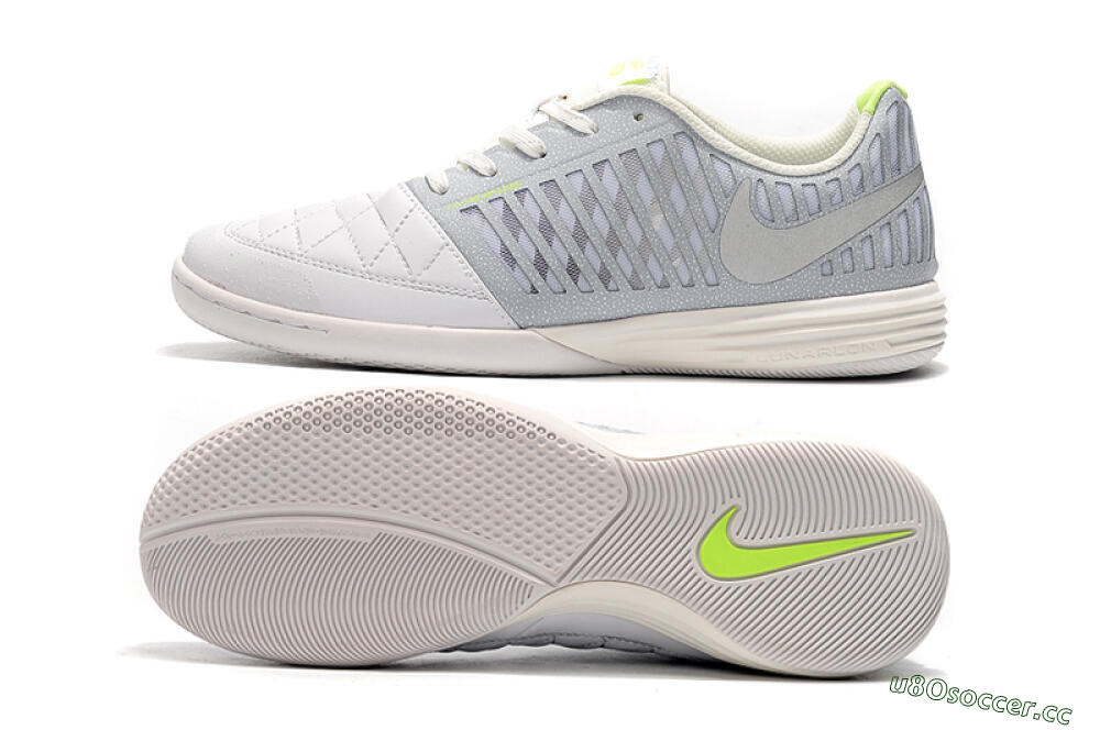 Men's Nike Lunar Gato 2 IC Indoor & Futsal Low-Tops Football Shoes - White/Grey/Silver 1