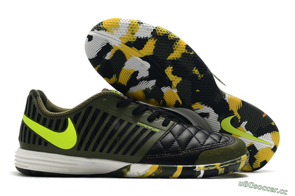 Men's Nike Lunar Gato 2 IC Indoor & Futsal Low-Tops Football Shoes - Black/Green/Yellow 2