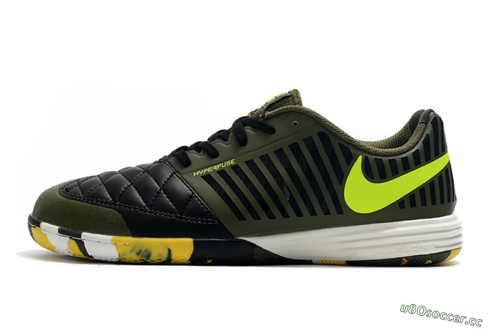 Men's Nike Lunar Gato 2 IC Indoor & Futsal Low-Tops Football Shoes - Black/Green/Yellow 0