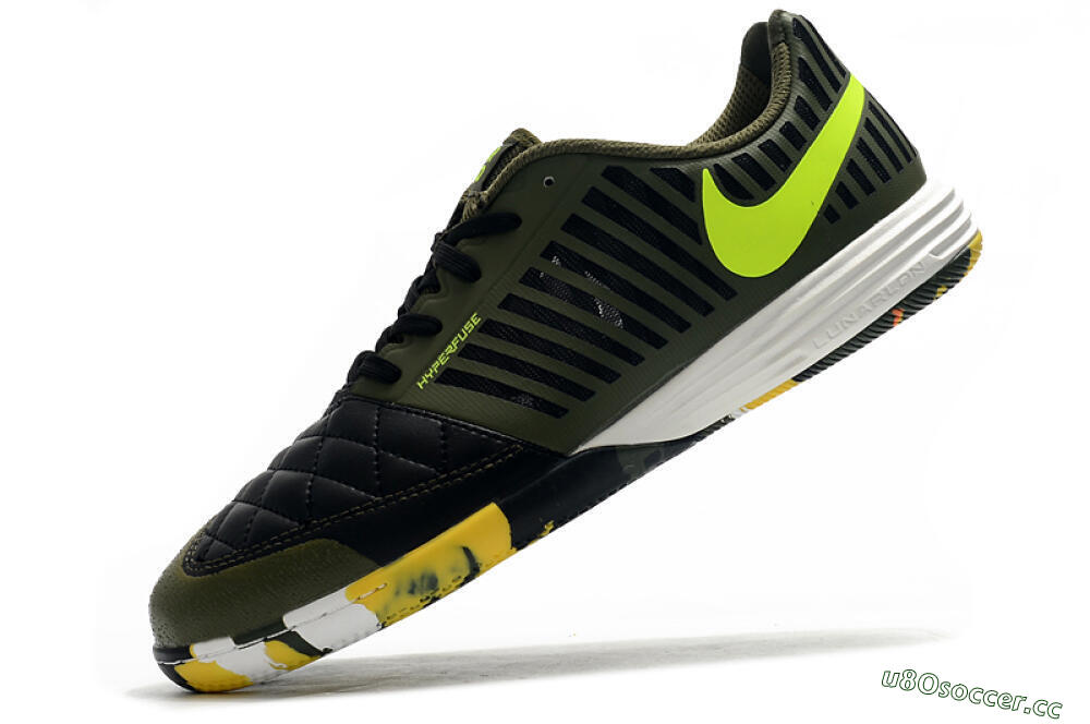 Men's Nike Lunar Gato 2 IC Indoor & Futsal Low-Tops Football Shoes - Black/Green/Yellow 5