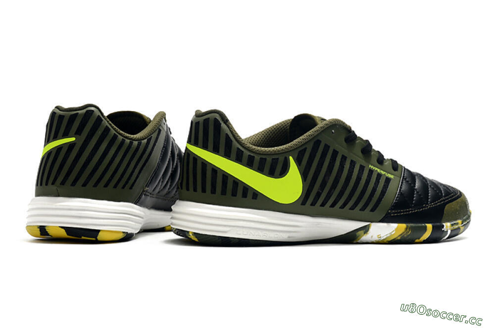 Men's Nike Lunar Gato 2 IC Indoor & Futsal Low-Tops Football Shoes - Black/Green/Yellow 6