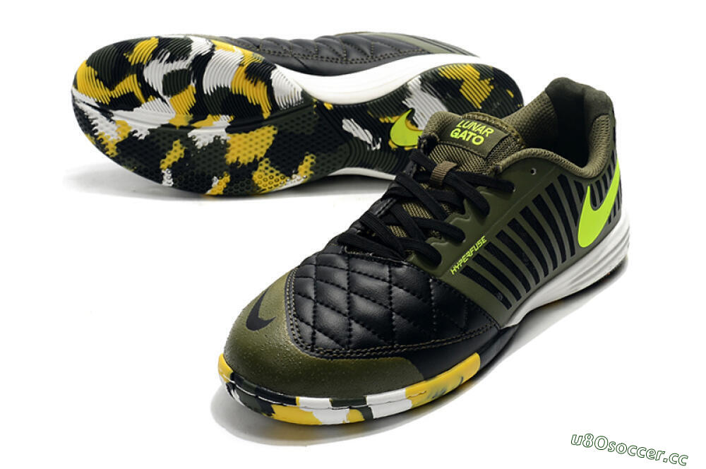 Men's Nike Lunar Gato 2 IC Indoor & Futsal Low-Tops Football Shoes - Black/Green/Yellow 3