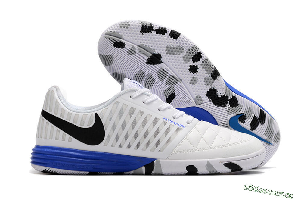 Men's Nike Lunar Gato 2 IC Indoor & Futsal Low-Tops Football Shoes - White/Black/Blue 2