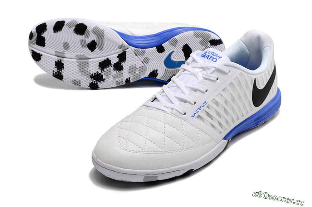Men's Nike Lunar Gato 2 IC Indoor & Futsal Low-Tops Football Shoes - White/Black/Blue 3