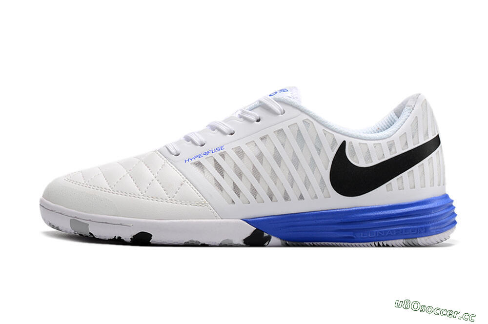 Men's Nike Lunar Gato 2 IC Indoor & Futsal Low-Tops Football Shoes - White/Black/Blue 0