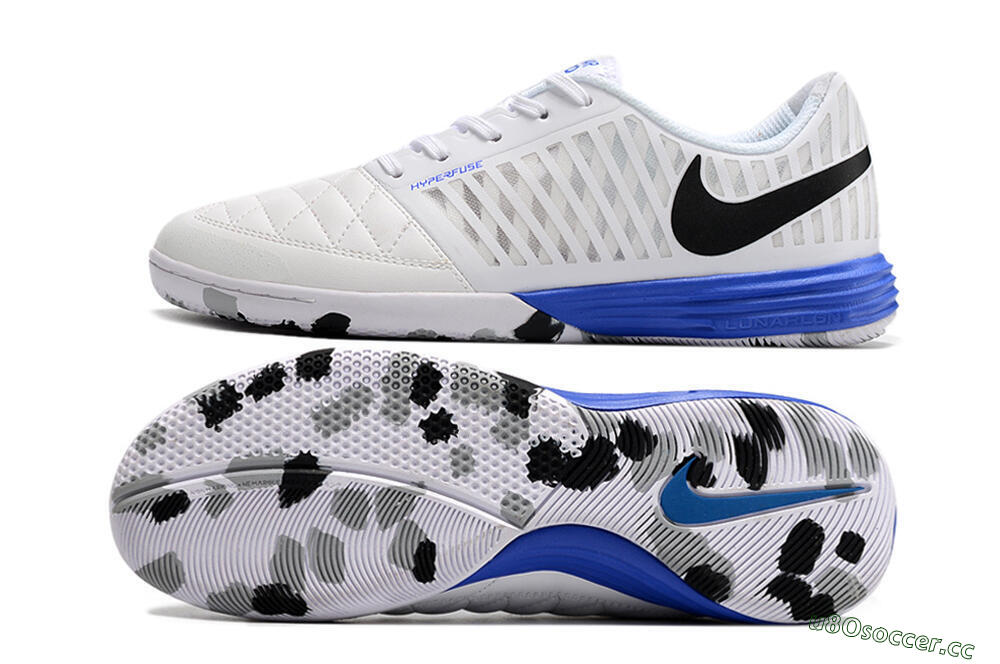 Men's Nike Lunar Gato 2 IC Indoor & Futsal Low-Tops Football Shoes - White/Black/Blue 1