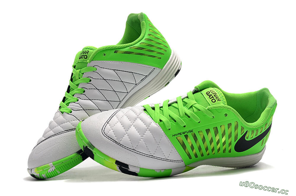 Men's Nike Lunar Gato 2 IC Indoor & Futsal Low-Tops Football Shoes - White/Green/Black 6