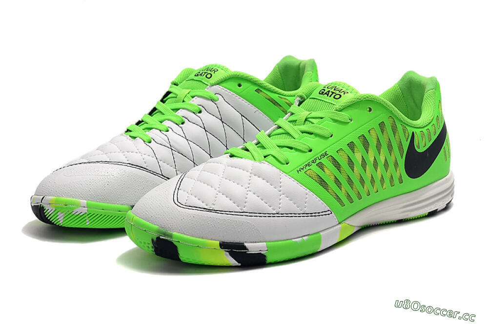 Men's Nike Lunar Gato 2 IC Indoor & Futsal Low-Tops Football Shoes - White/Green/Black 5