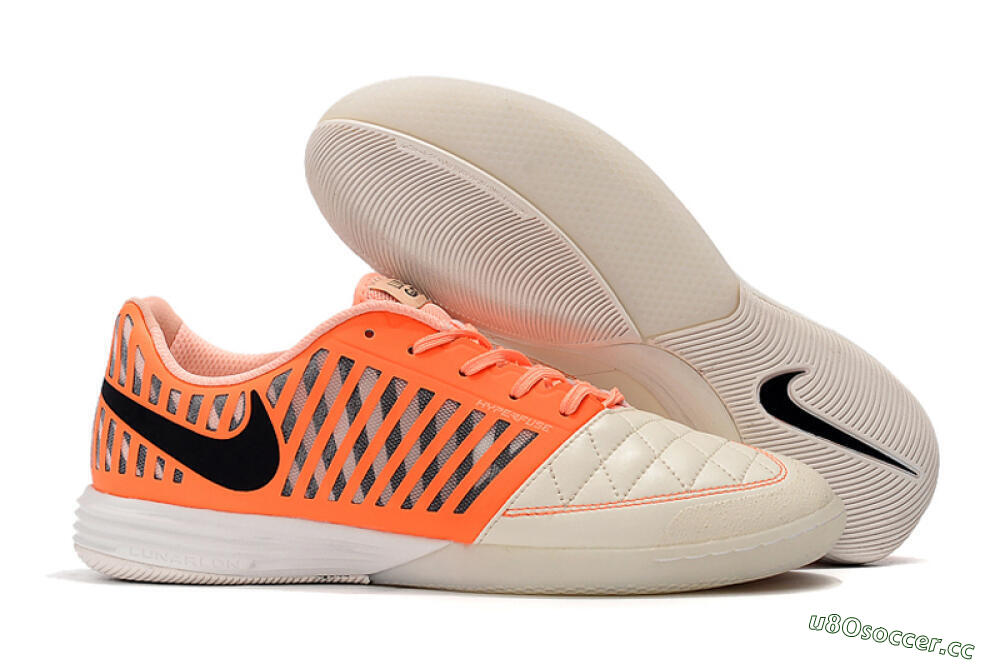 Men's Nike Lunar Gato 2 IC Indoor & Futsal Low-Tops Football Shoes - White/Orange/Black 2