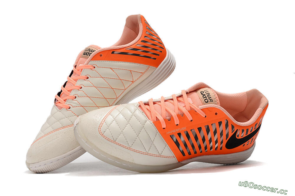 Men's Nike Lunar Gato 2 IC Indoor & Futsal Low-Tops Football Shoes - White/Orange/Black 6