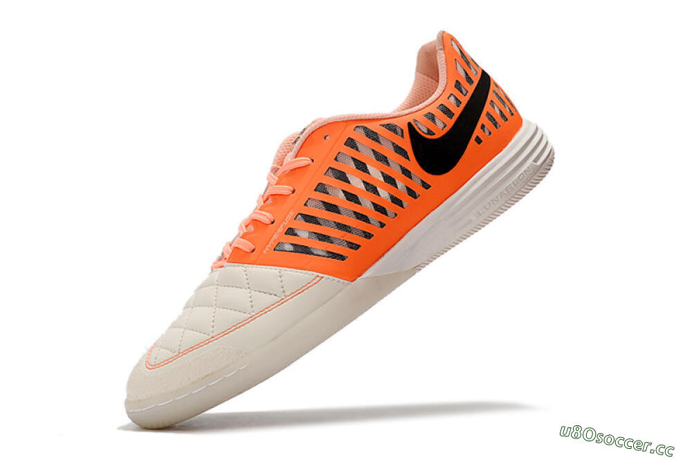 Men's Nike Lunar Gato 2 IC Indoor & Futsal Low-Tops Football Shoes - White/Orange/Black 8
